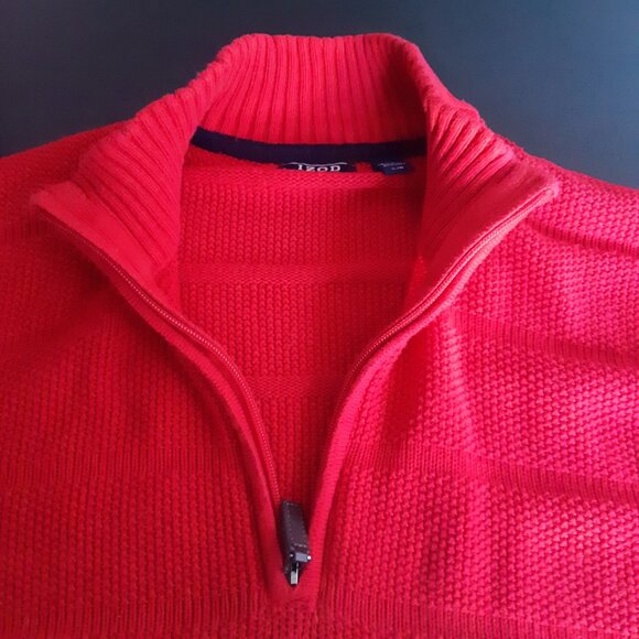 IZOD SZ L 1/4 Zip Mock Neck Red Men's Sweater - Picture 5 of 13